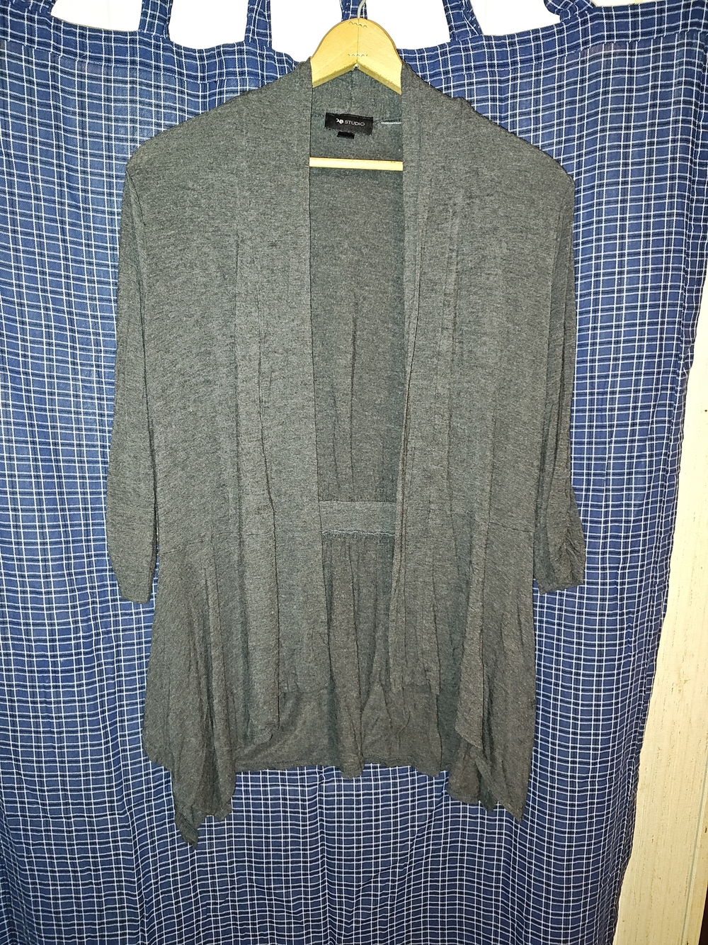 AB Studio Charcoal Open-Front Draped Cardigan